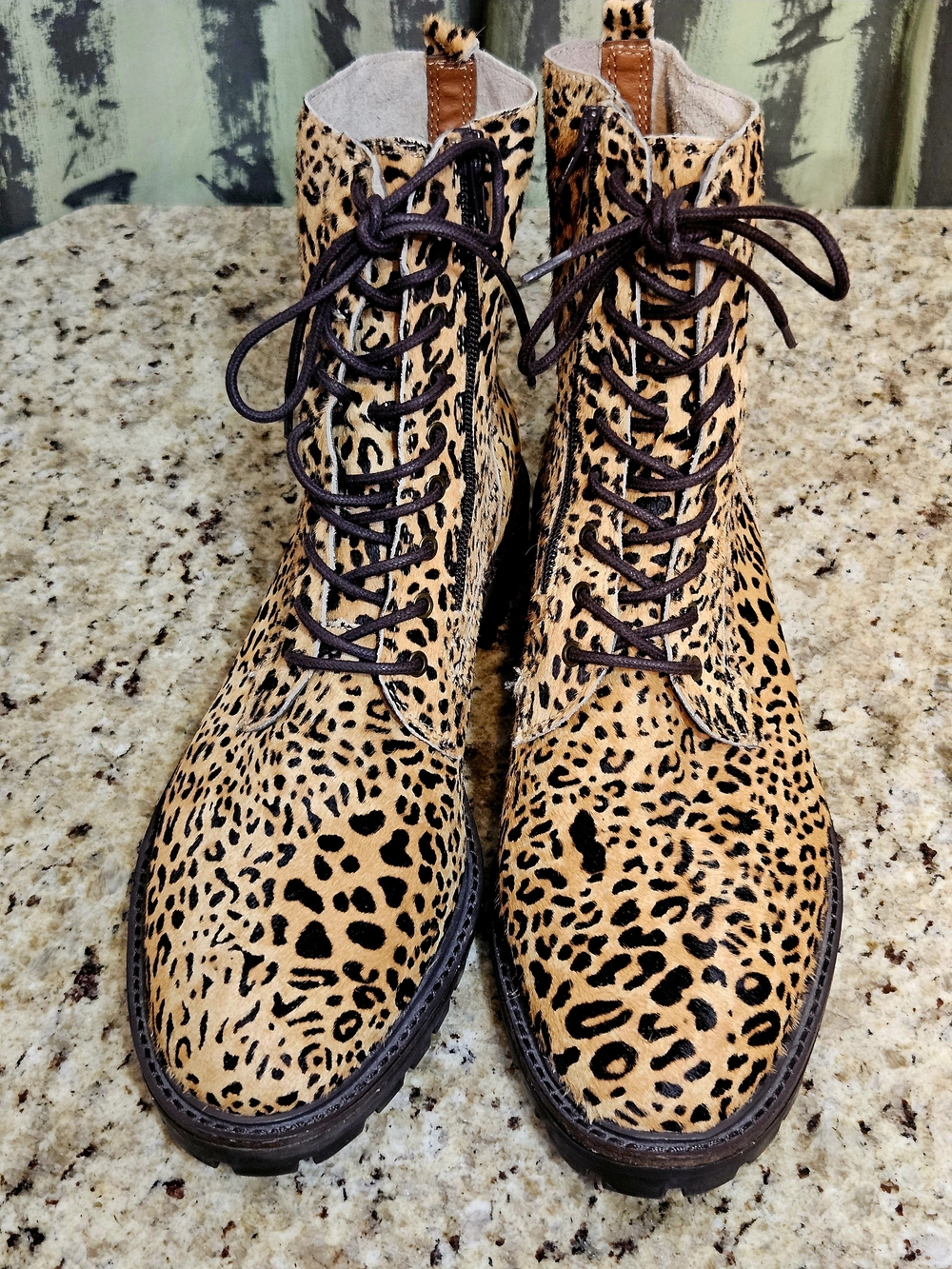 Lucky Brand Women's COW HAIR Leopard Print Lace-Up Boots - Sz 11